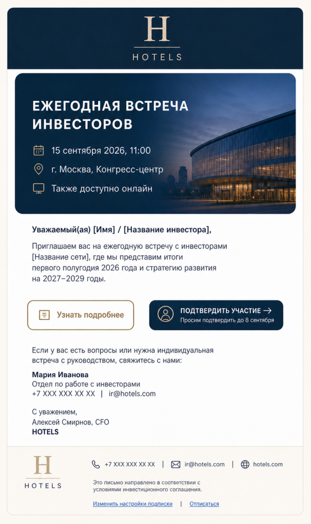 Пример визуального шаблона email-рассылки 