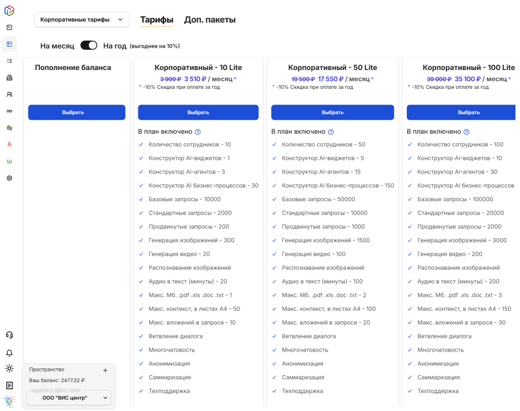 Корпоратив тарифы Lite в VisGPT Корпоратив тарифы Lite в VisGPT